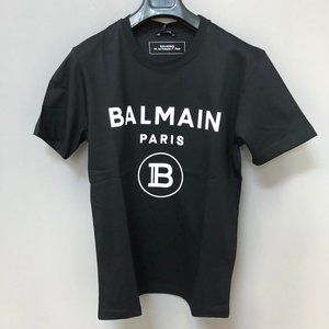 Balmain Men White Logo Printed Black T-Shirt